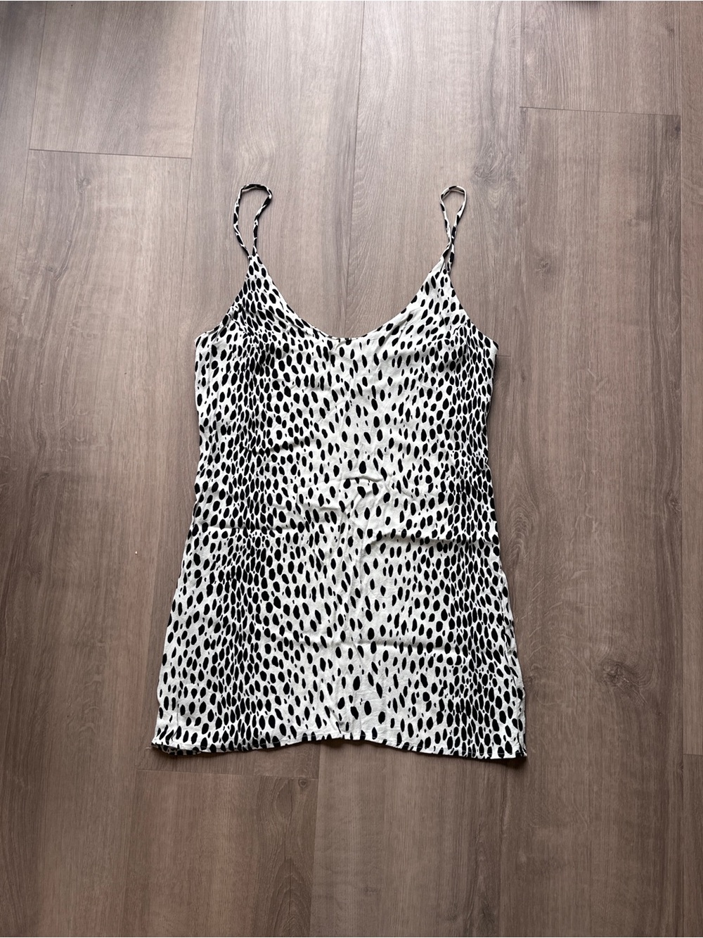 Reformation Black & White Spotted Satin Cami